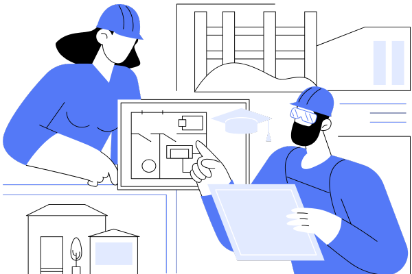 Engineers reviewing a drawing together